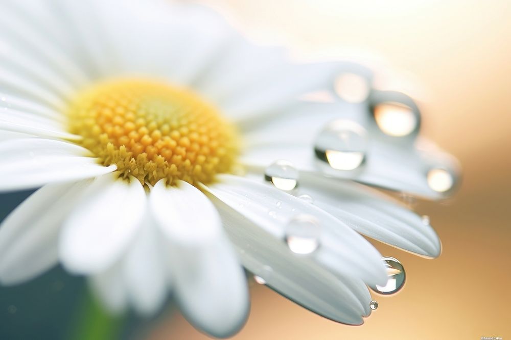 Water droplet on daisy flower blossom nature.