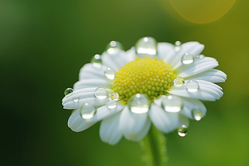 Water droplet on feverfew nature flower outdoors.
