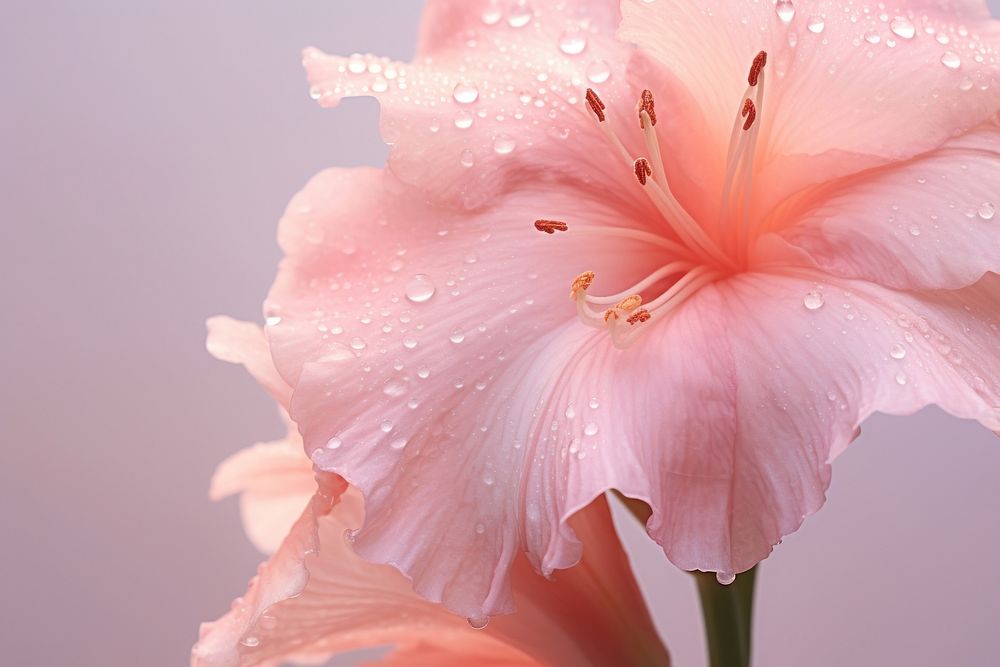Water droplet on gladioli flower blossom nature.