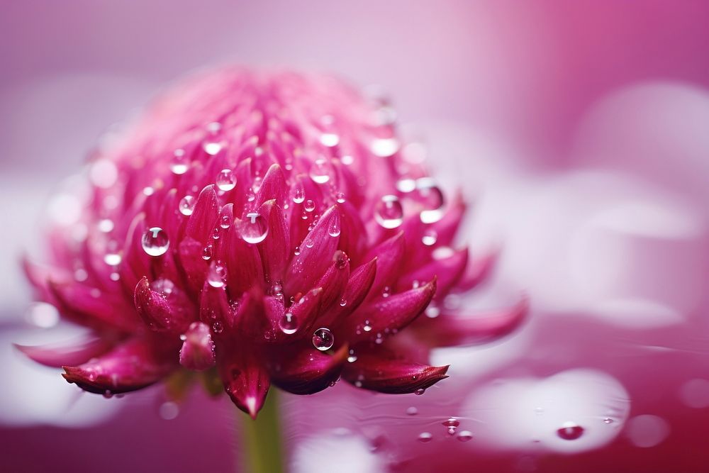 Water droplet on globe amaranth flower blossom nature.
