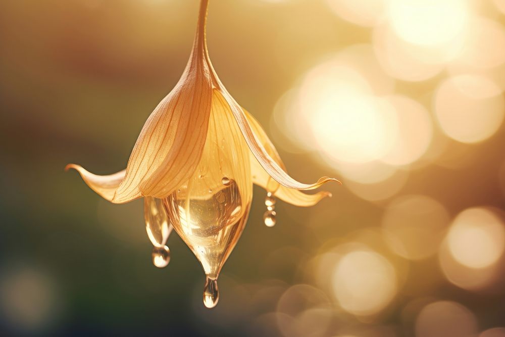 Water droplet on golden bell flower nature petal.