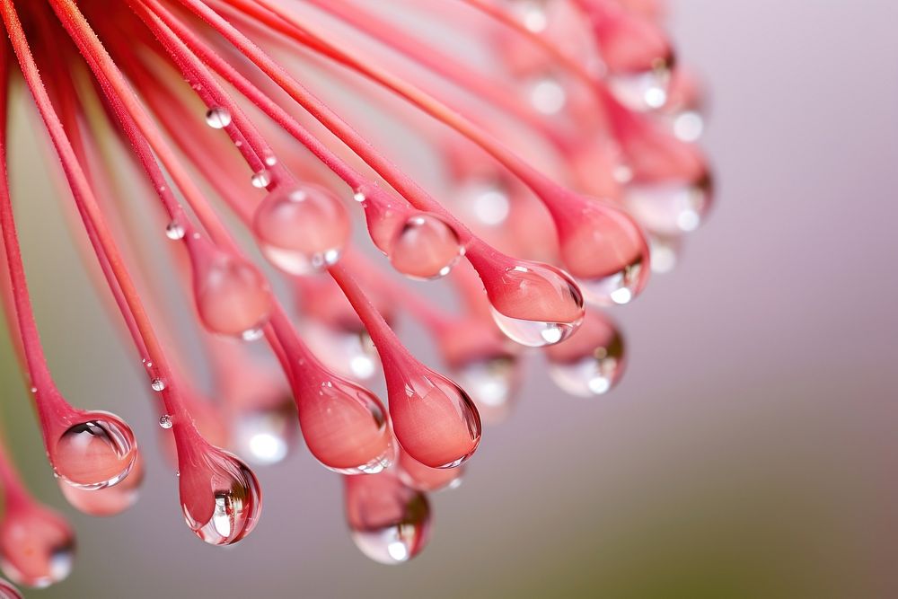 Water droplet on grevillea flower nature petal.