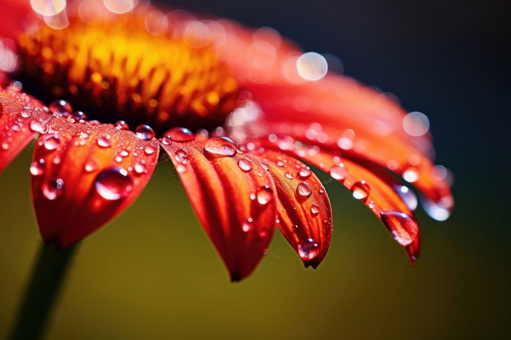 Water droplet on indian blanket flower nature petal.