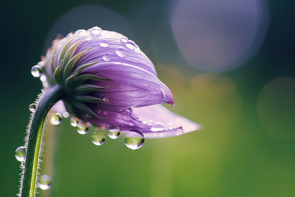 Water droplet on pasque flower nature outdoors blossom.