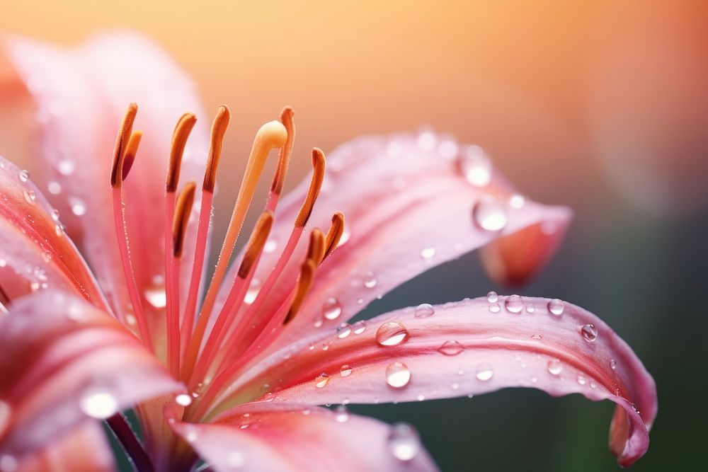 Water droplet on peruvian lily flower blossom nature.