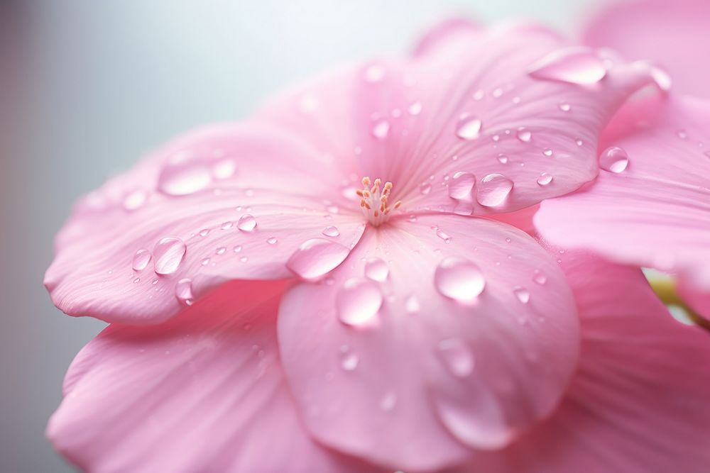 Water droplet on pink primrose flower blossom nature.