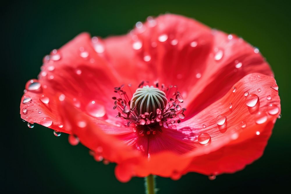 Water droplet on poppy flower blossom nature.