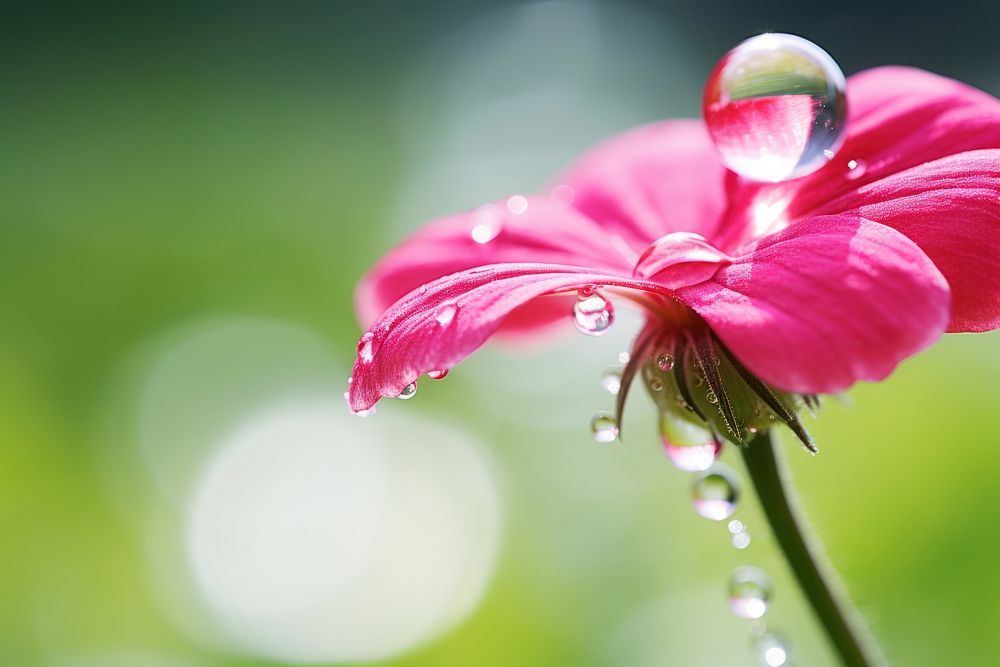 Water droplet on red campion flower nature outdoors.