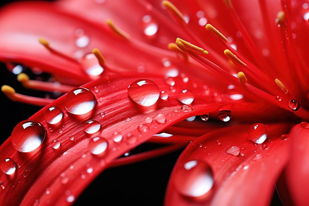 Water droplet on red spider lily flower backgrounds nature.