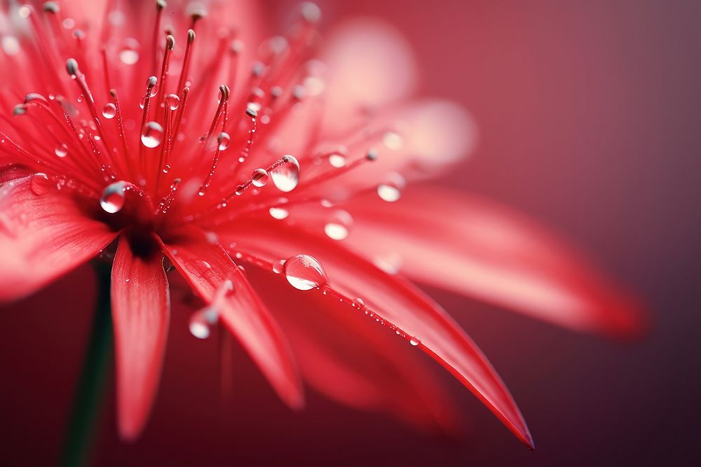 Water droplet on red spider lily flower blossom nature.