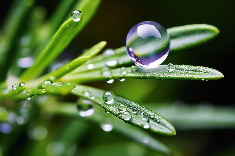 Water droplet on rosemary outdoors nature plant.