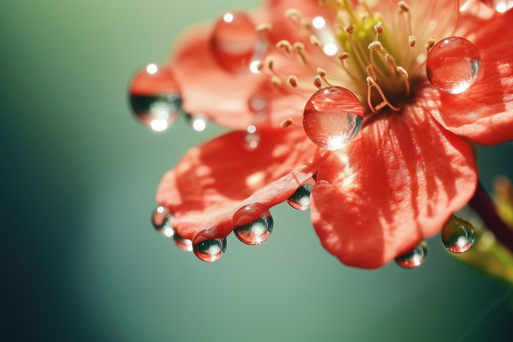 Water droplet on rowan flower blossom nature.