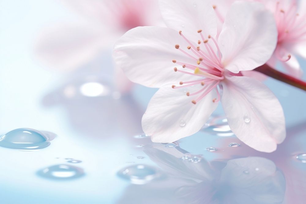 Water droplet on sakura flower blossom nature.