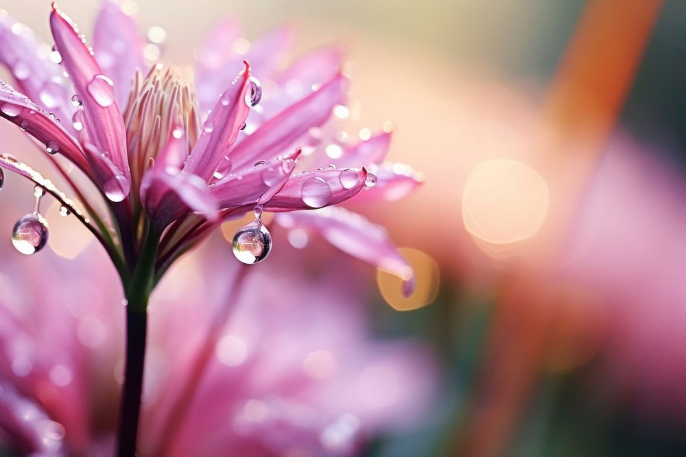 Water droplet on thrift nature flower outdoors.