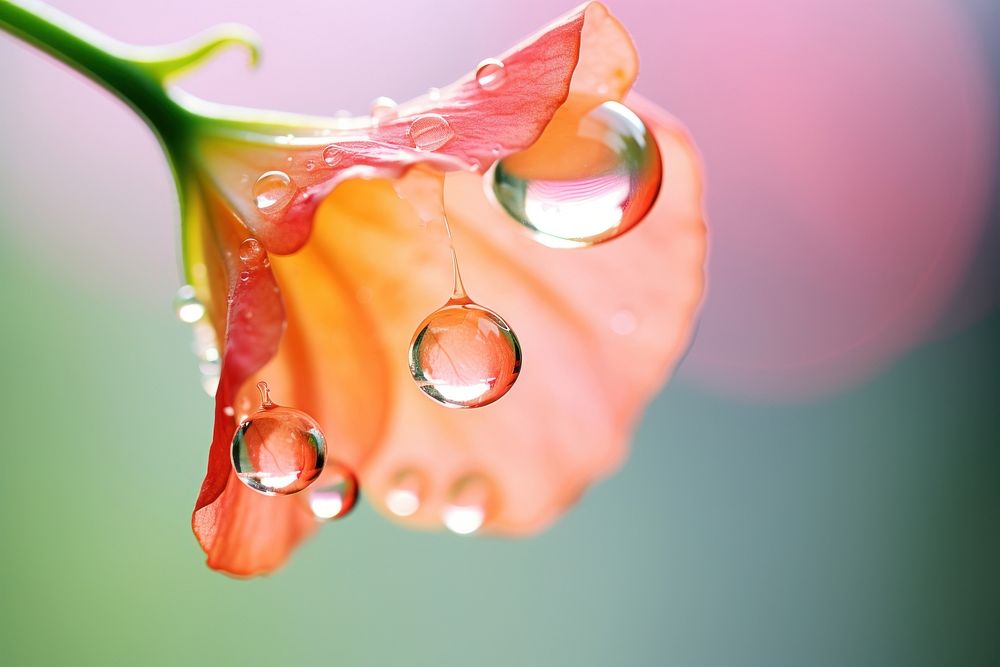 Water droplet on trumpet vine flower nature petal.