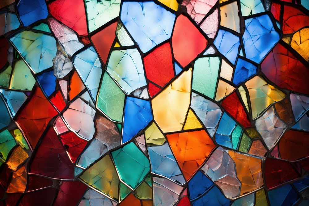Colorful stained glass wall art architecture.
