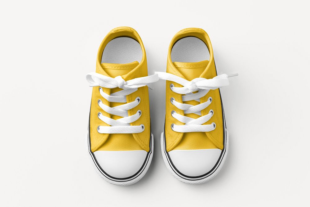 Yellow kid's canvas sneakers mockup psd