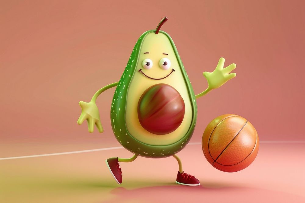 Avocado character basketball cartoon sports.