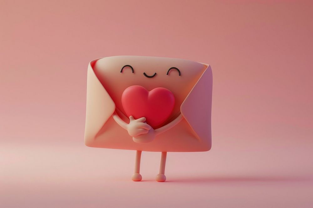 Envelope character cartoon heart symbol.