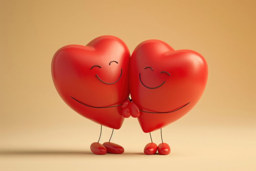 2 hearts character hugging together balloon cartoon togetherness.