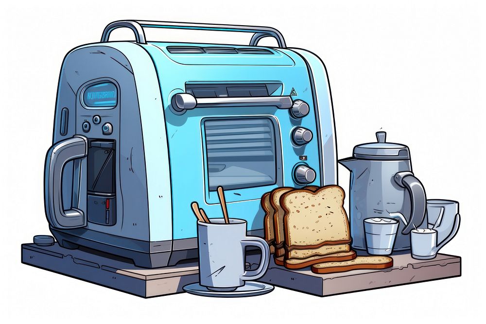 Coffee machine toast cartoon technology.