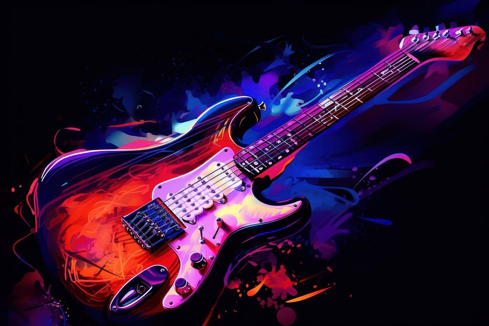 Guitar purple illuminated performance.