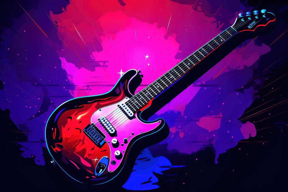 Guitar purple red illuminated.