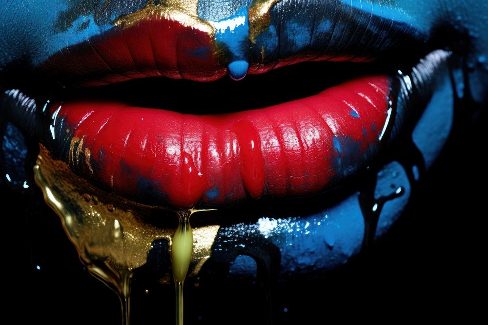 Color paint dripping on black lip freshness lipstick darkness.