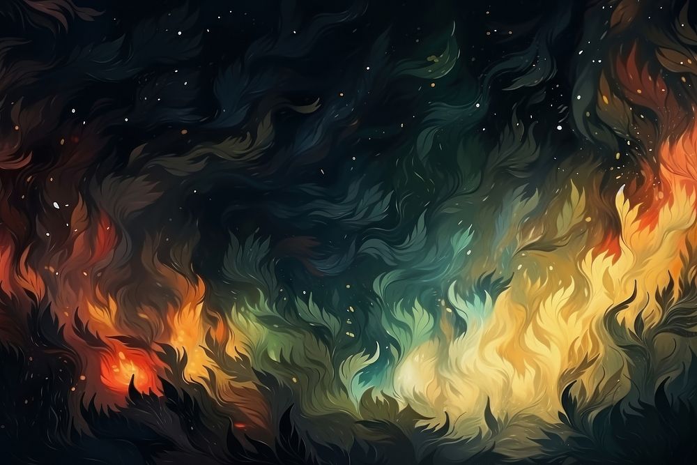 Torchlight in dark forest backgrounds abstract pattern.