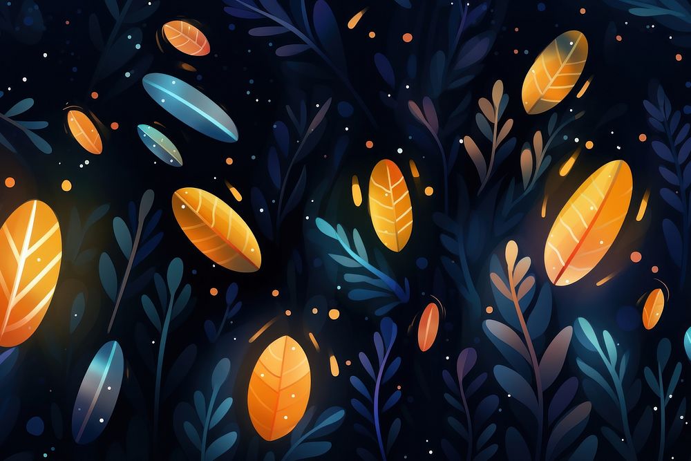 Fireflies in woodland at night backgrounds pattern nature.