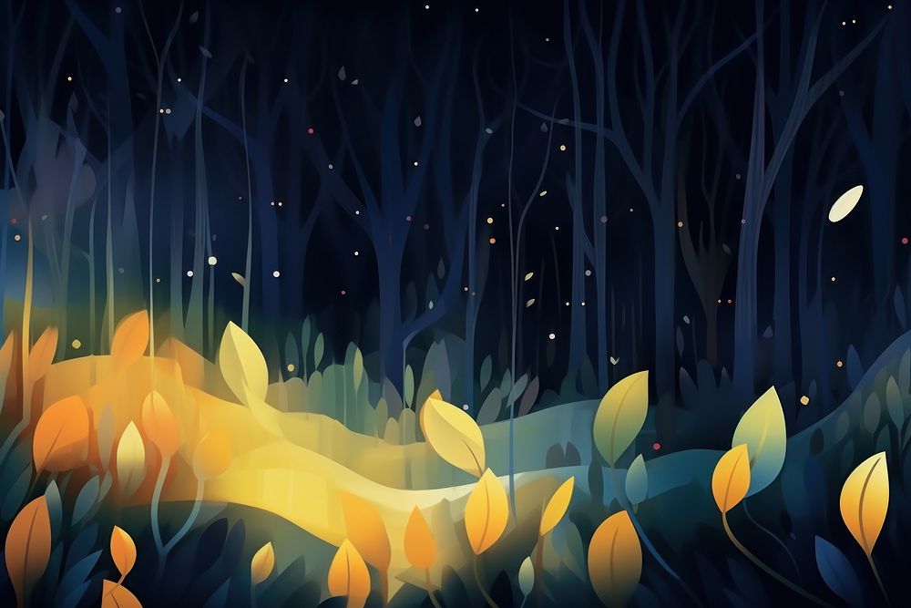 Fireflies in woodland at night backgrounds abstract outdoors.