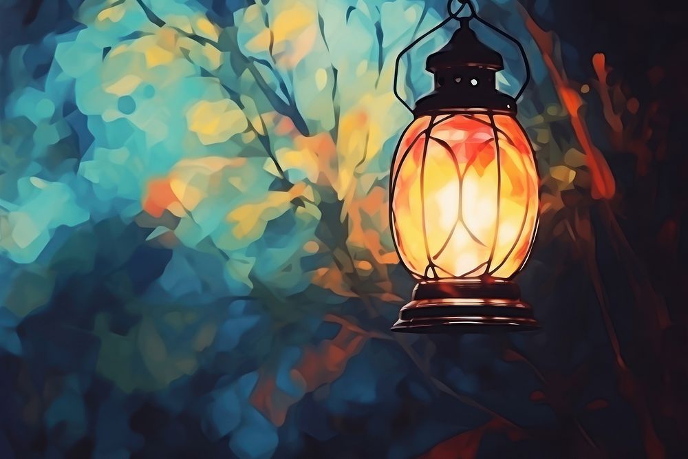 Lantern in the garden abstract lamp illuminated.