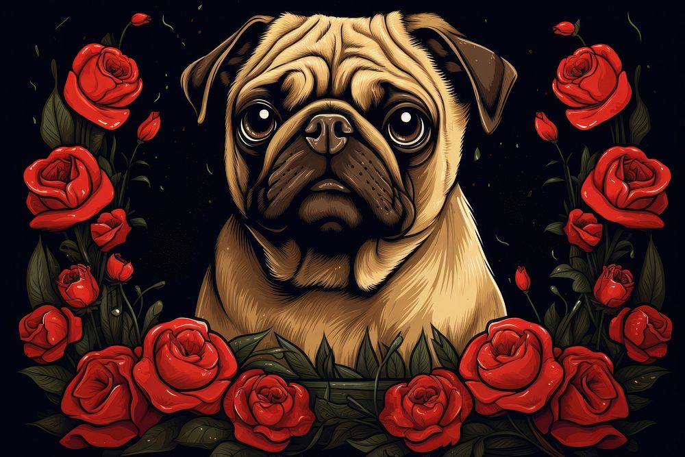 Pug rose dog animal.