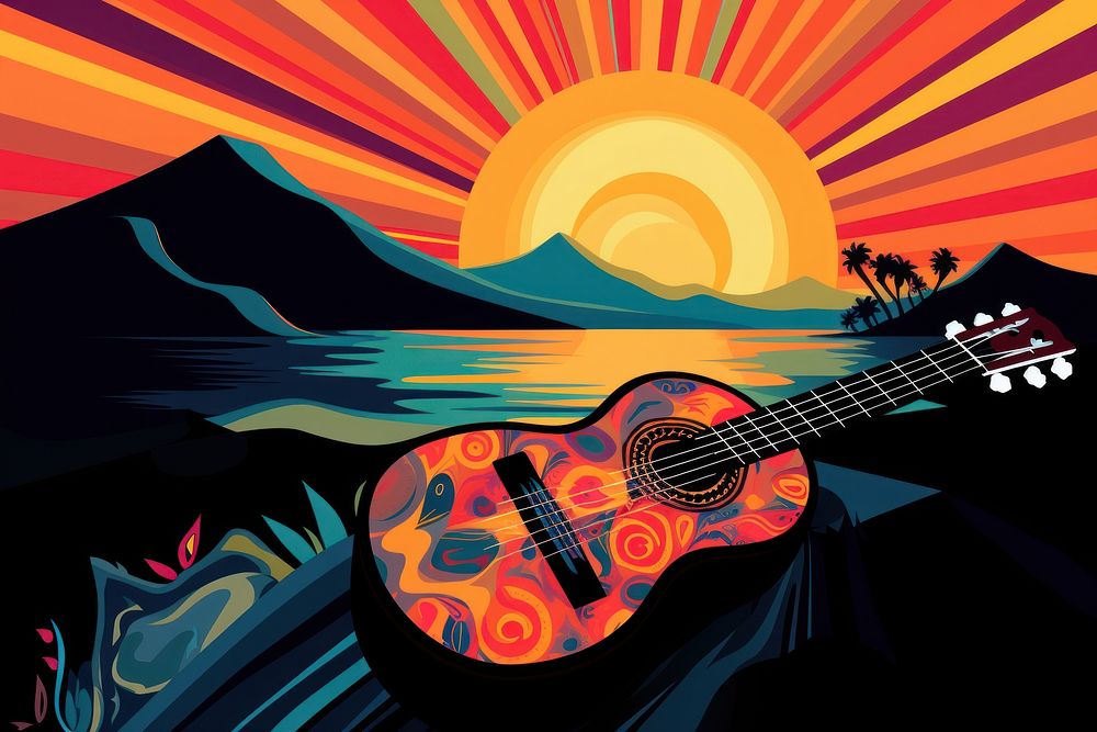 Guitar sunset performance creativity.