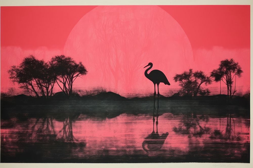Flamingo silhouette outdoors painting.