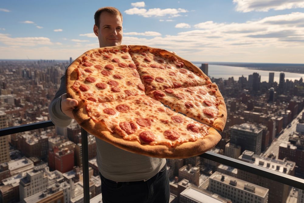 Person holding pizza city person adult.