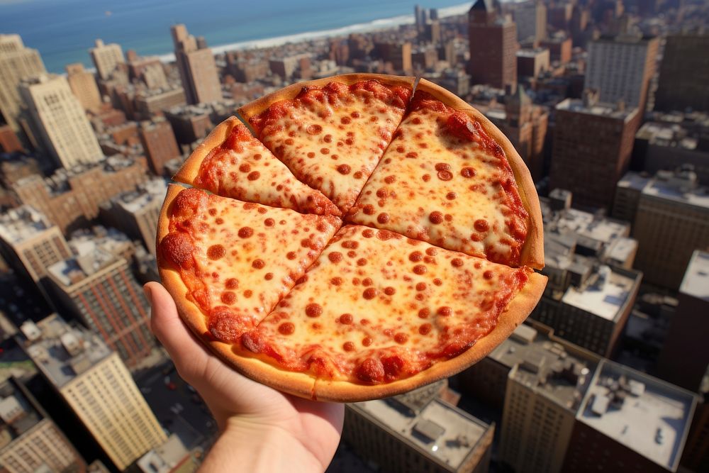 Person holding pizza city architecture person.