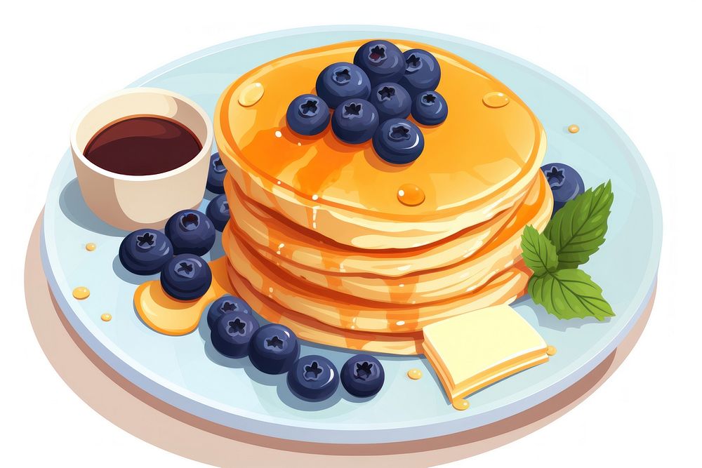Blueberry pancakes dessert fruit plate.