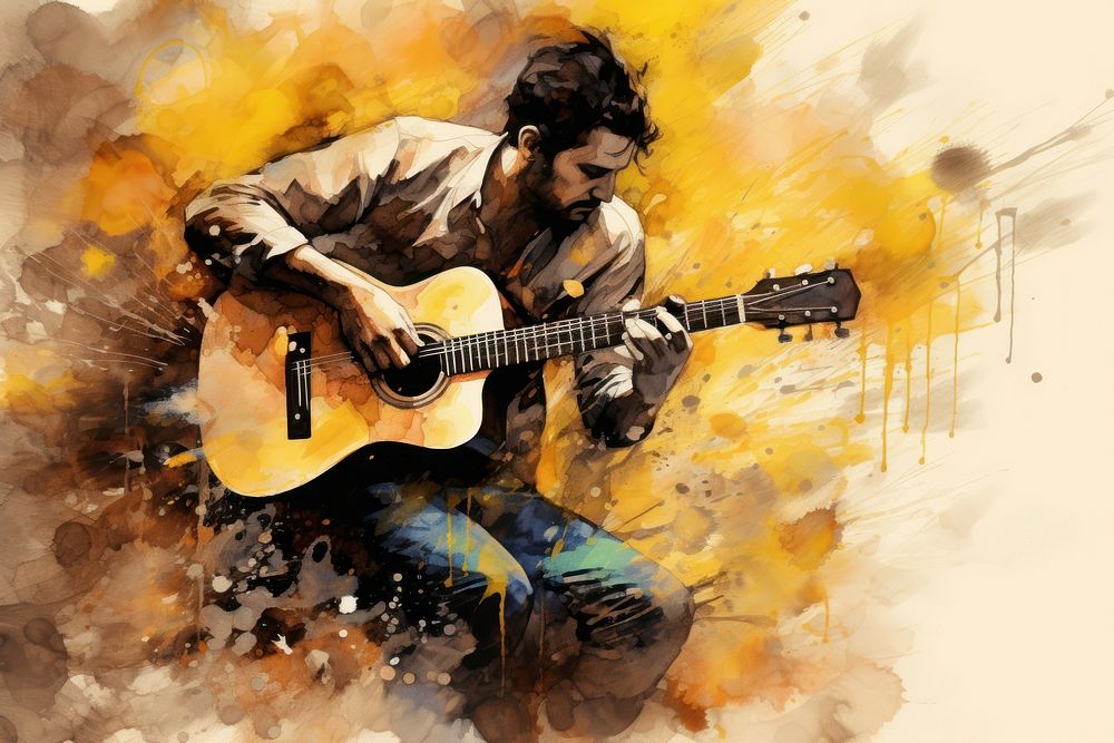 Guitar painting musician yellow.
