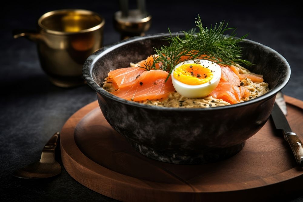 Egg bowl salmon food.