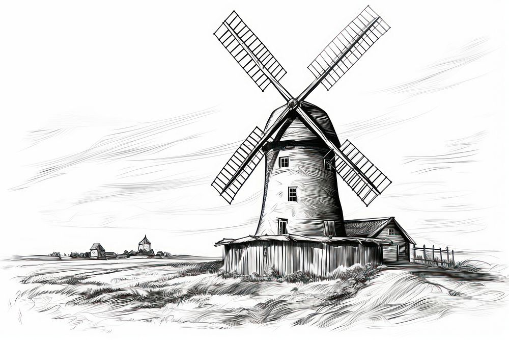 Windmill drawing outdoors sketch.