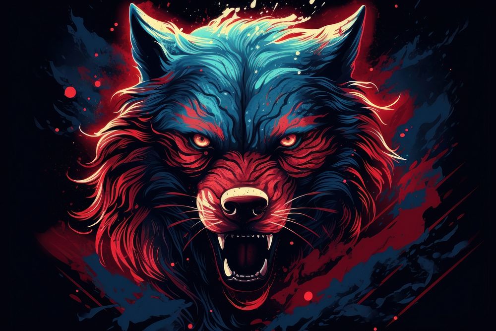 Angry wolf mammal art illuminated.