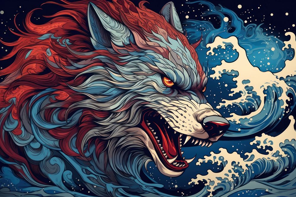 Angry wolf art representation creativity.