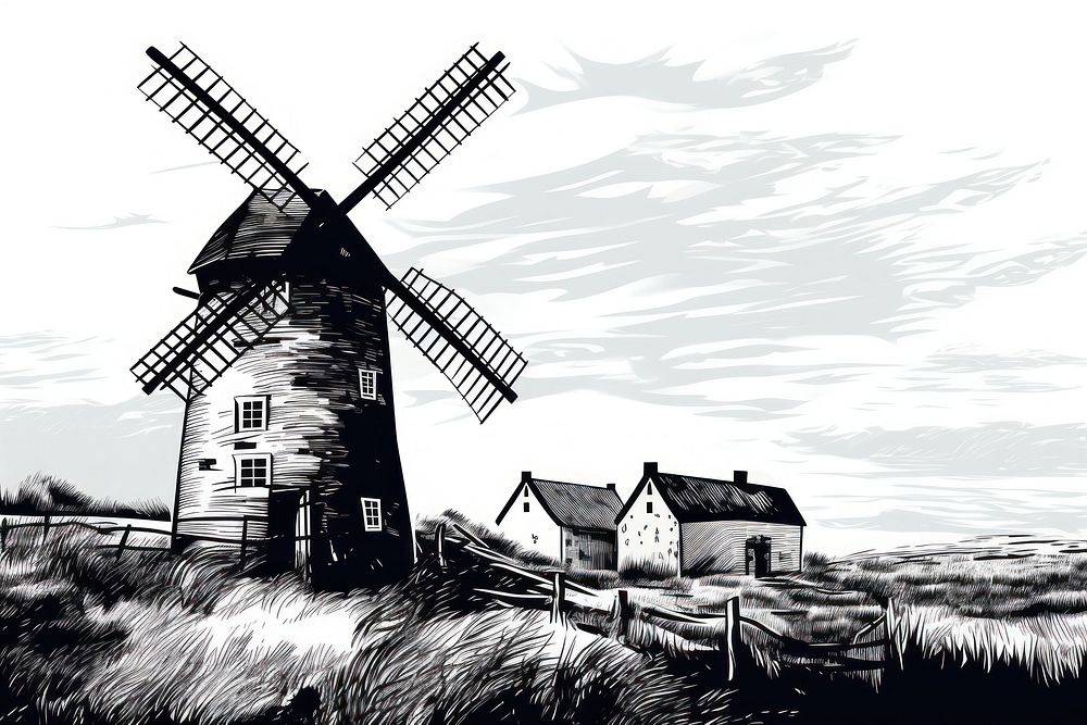 Windmill outdoors drawing sketch.