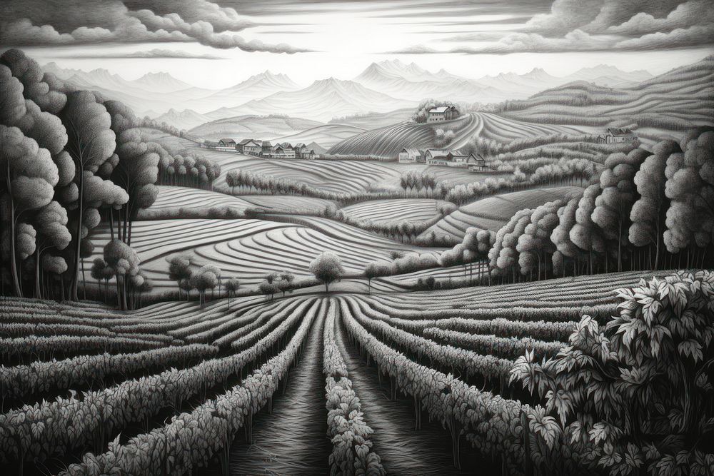 Vineyard drawing agriculture landscape.