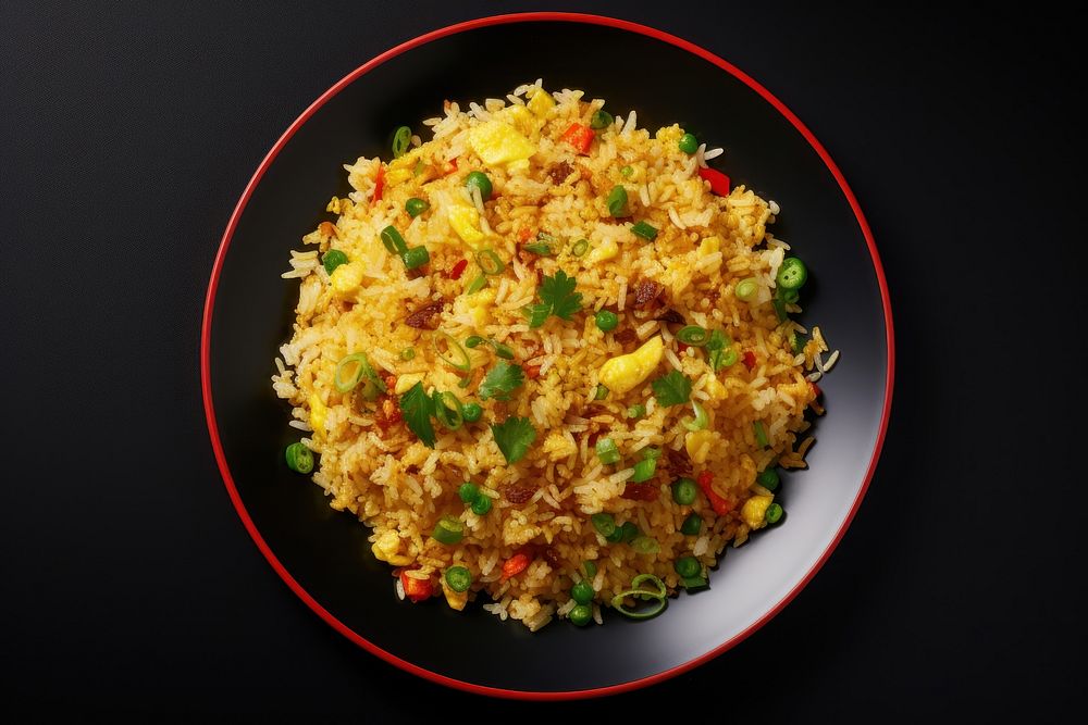Fried rice plate food vegetable.