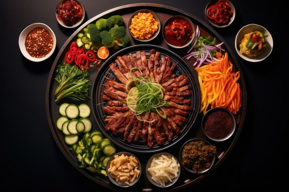 Korean barbecue plate food meat.