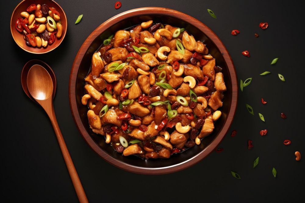 Kung pao chicken food bowl vegetable.