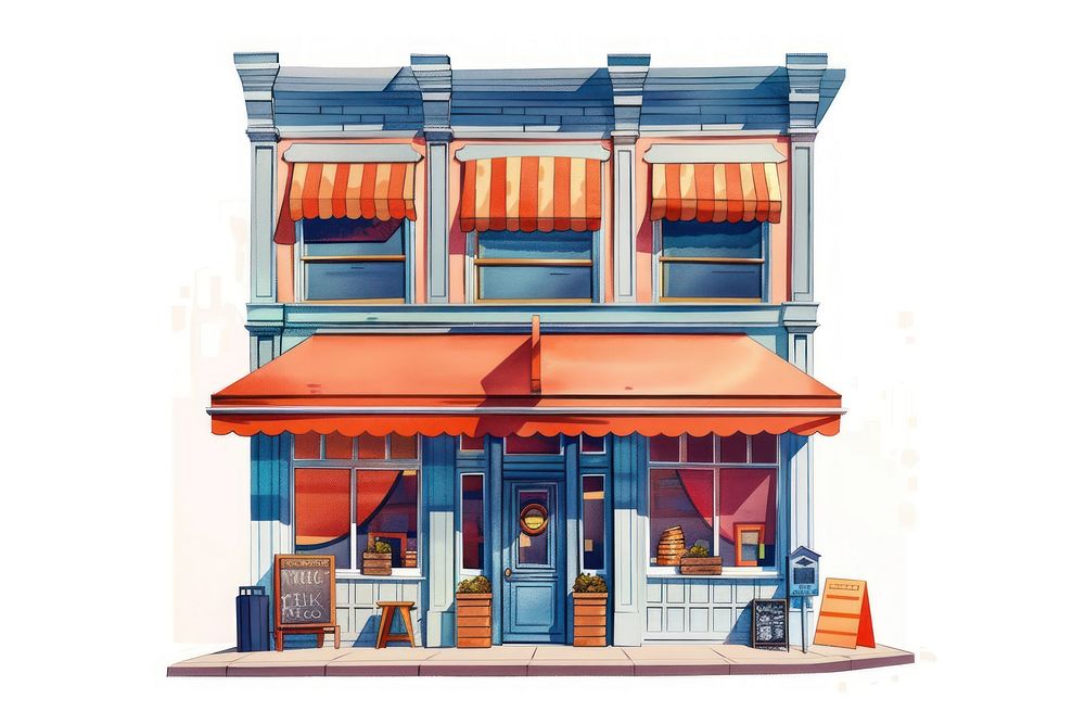 Architecture illustration butcher restaurant dollhouse building.