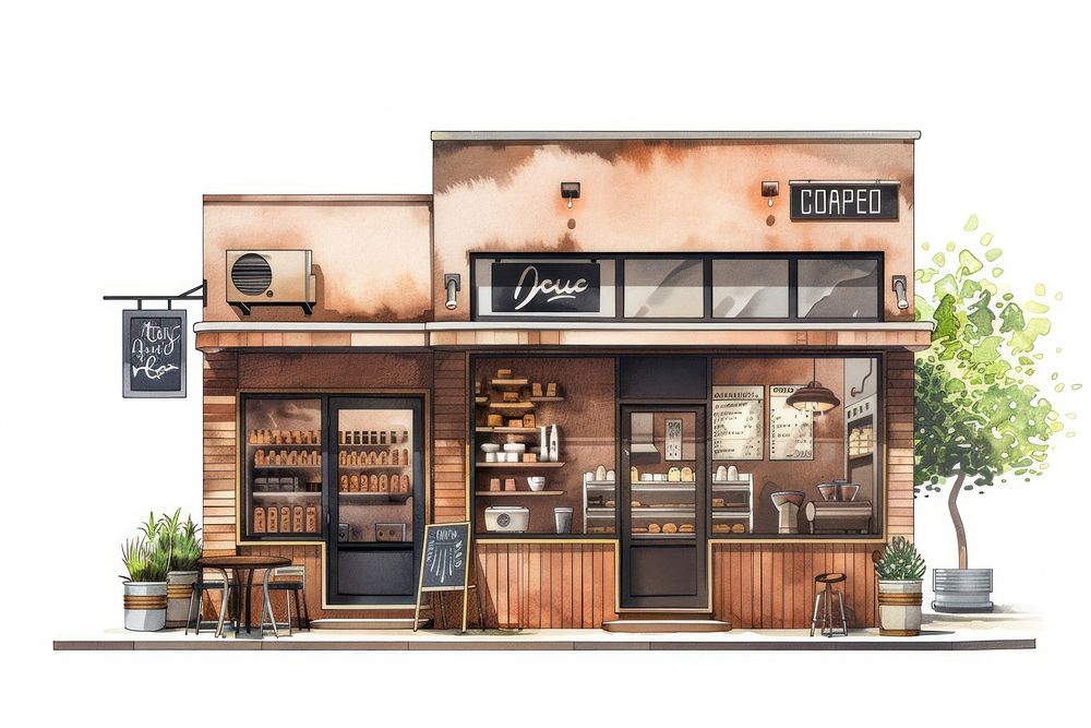 Architecture illustration coffee shop restaurant building cafe.